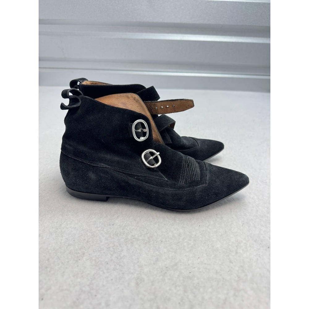 AllSaints Viv Boots Womens Sizez 6 Black Suede Buckle Ankle Pointed Flat Booties